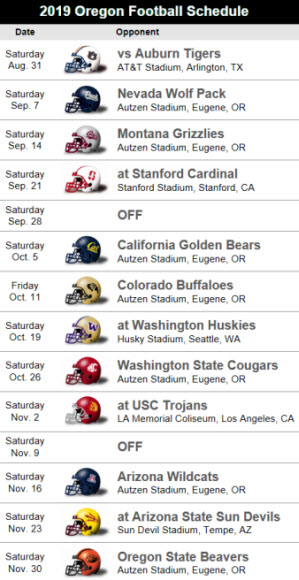 2019 Oregon Football Schedule