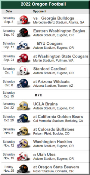 Oregon Football Schedule - 2022