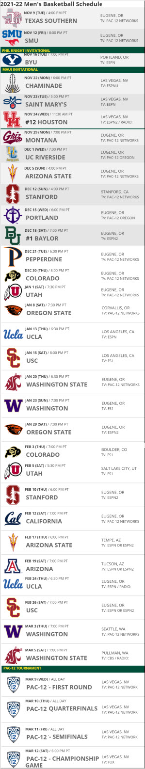 OREGON MBB Schedule